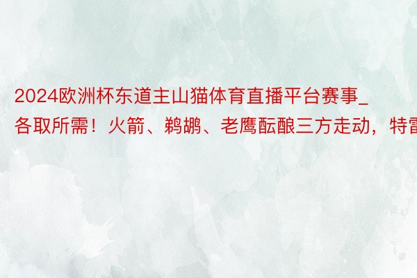 2024欧洲杯东道主山猫体育直播平台赛事_各取所需！火箭、鹈鹕、老鹰酝酿三方走动，特雷